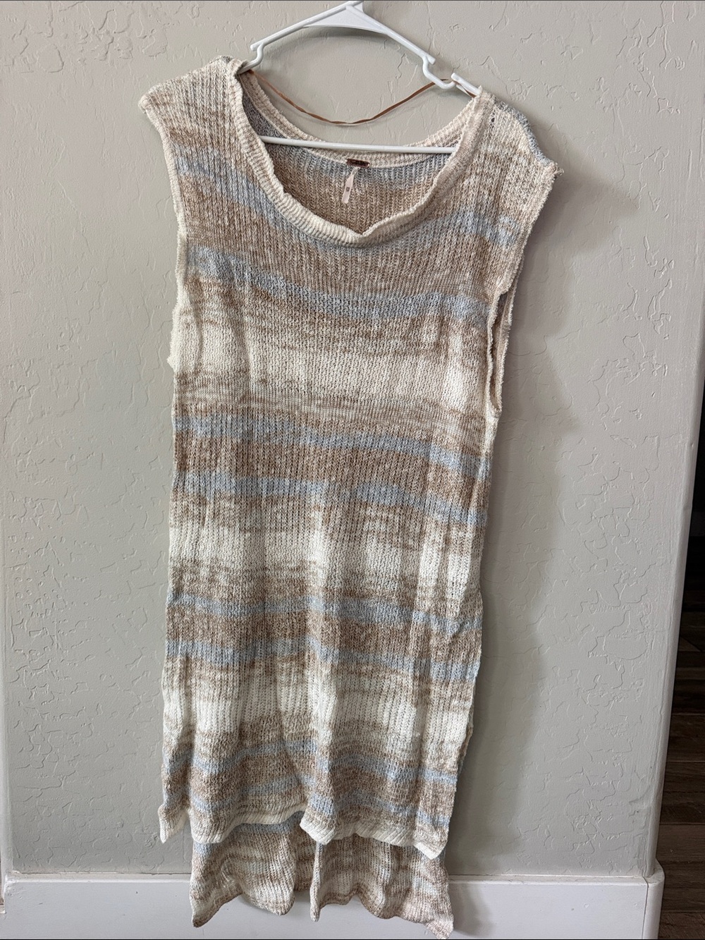 Free People Cream, Beige & Light Blue Striped Sleeveless Knit Tunic